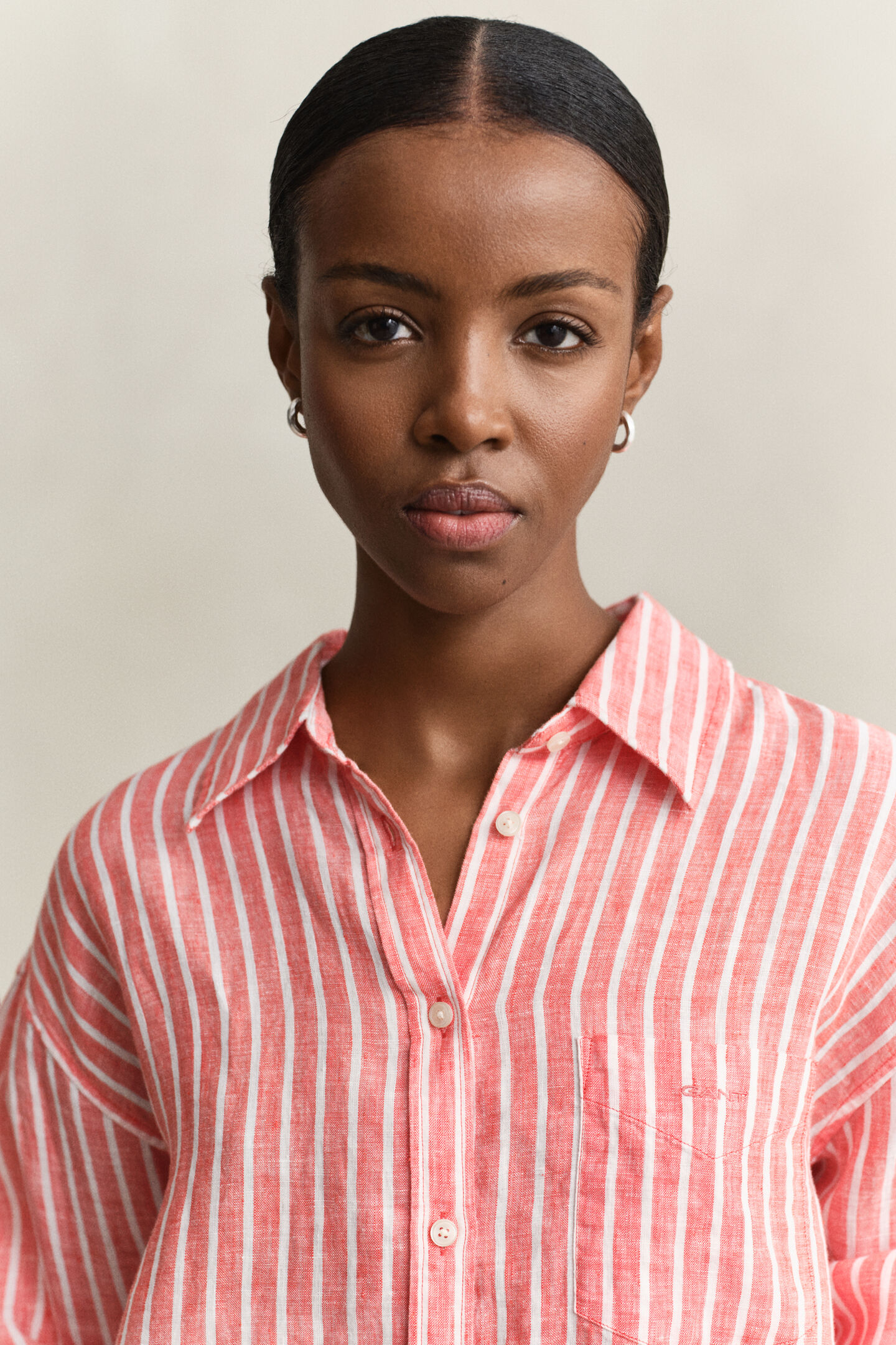 Relaxed Fit Leinen Bluse mit Streifen