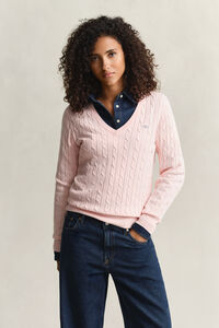 V-Neck Pullover mit Zopfmuster