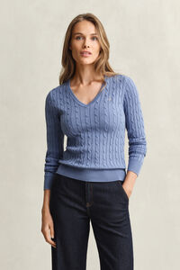 V-Neck Pullover mit Zopfmuster