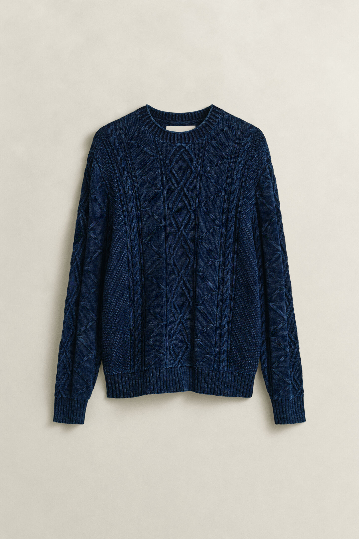 Zopfstrick Pullover aus Indigo-Baumwolle