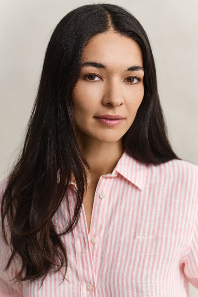 Regular Fit Leinen Bluse mit Streifen