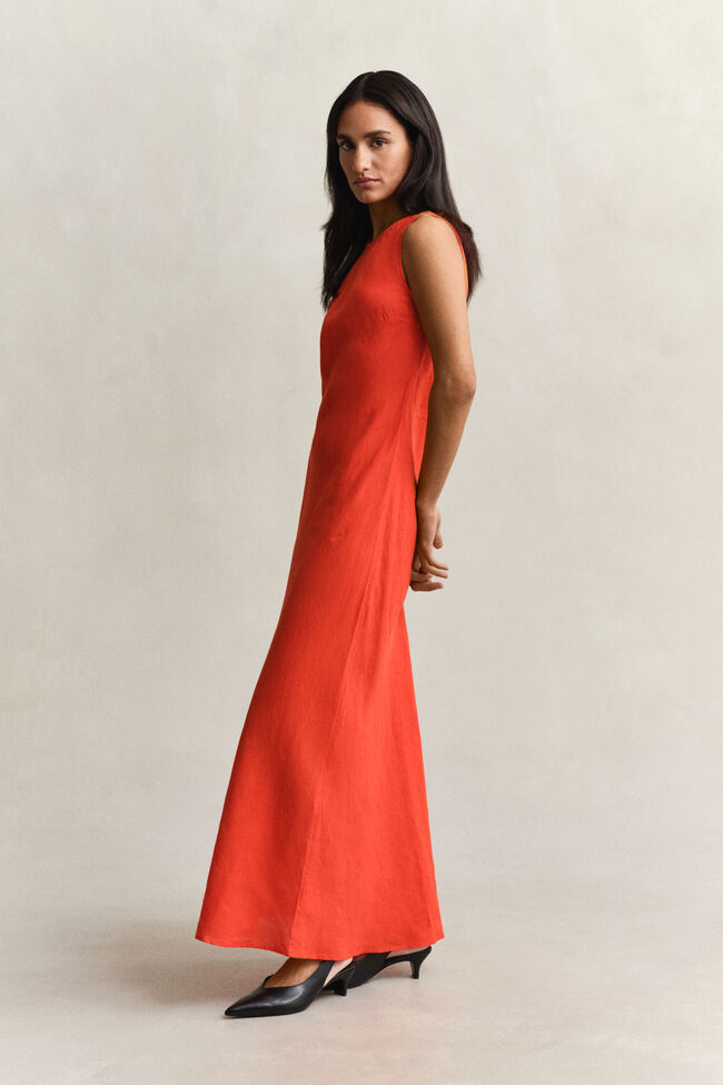 Schr&auml;g geschnittenes Midikleid aus Leinen