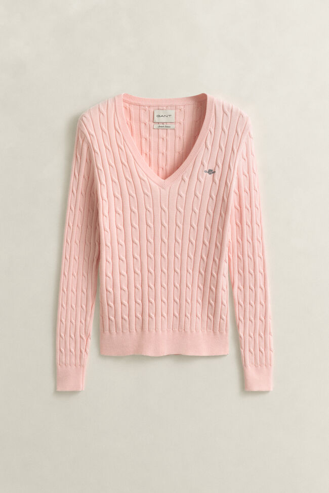 V-Neck Pullover mit Zopfmuster