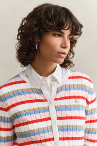 Gestreifte Zopfstrick Strickjacke