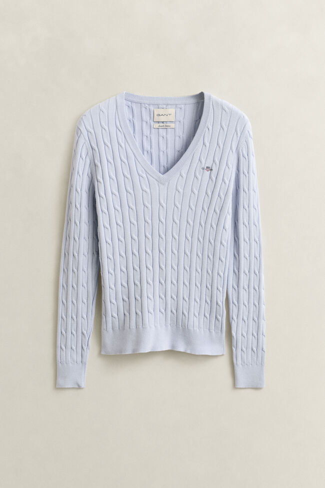 V-Neck Pullover mit Zopfmuster