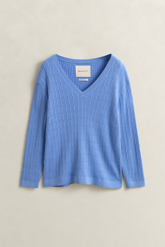 V-Neck Pullover mit Zopfmuster