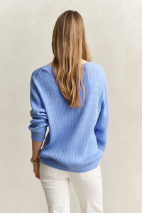 V-Neck Pullover mit Zopfmuster