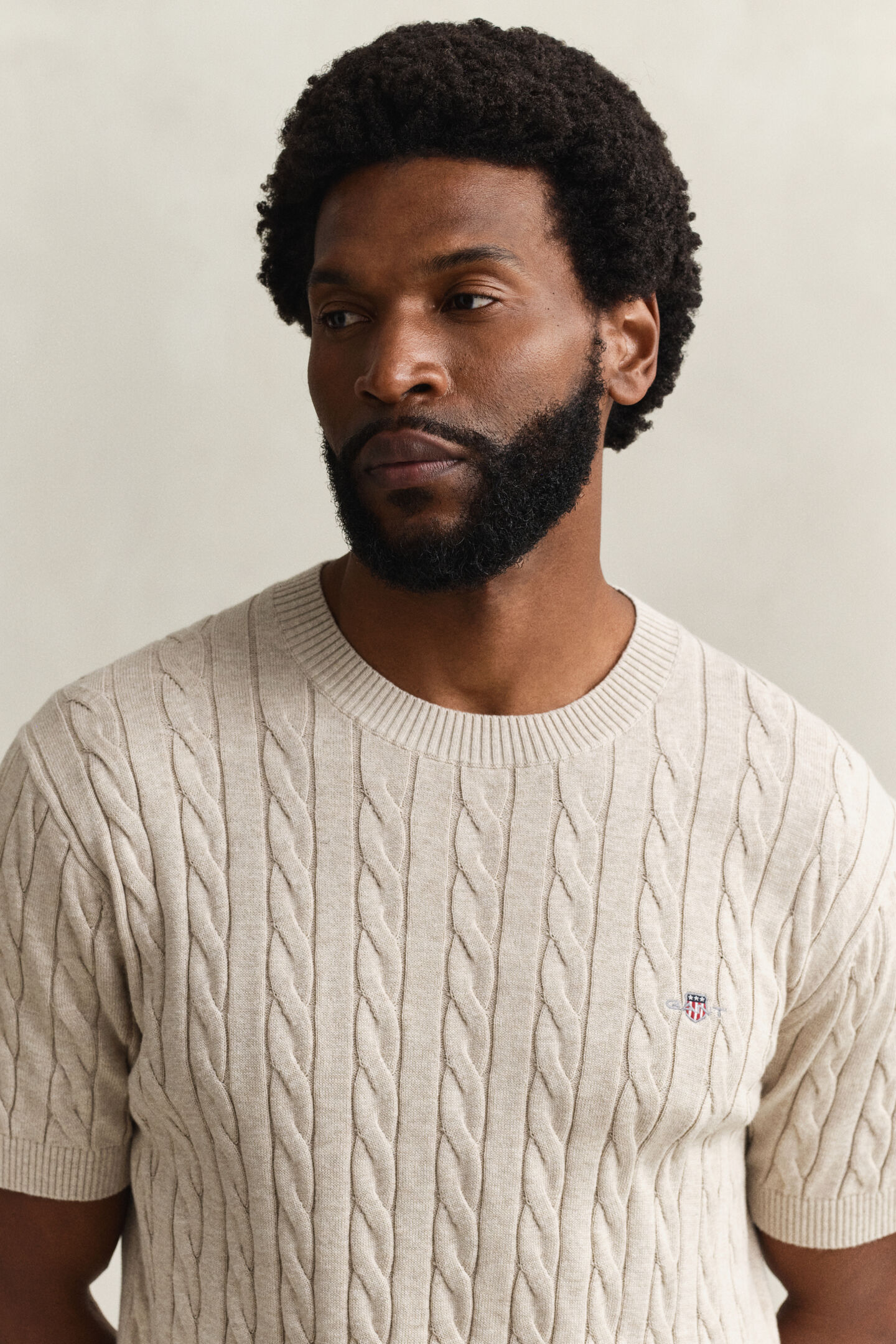 Zopfstrick Kurzarmpullover aus Baumwolle