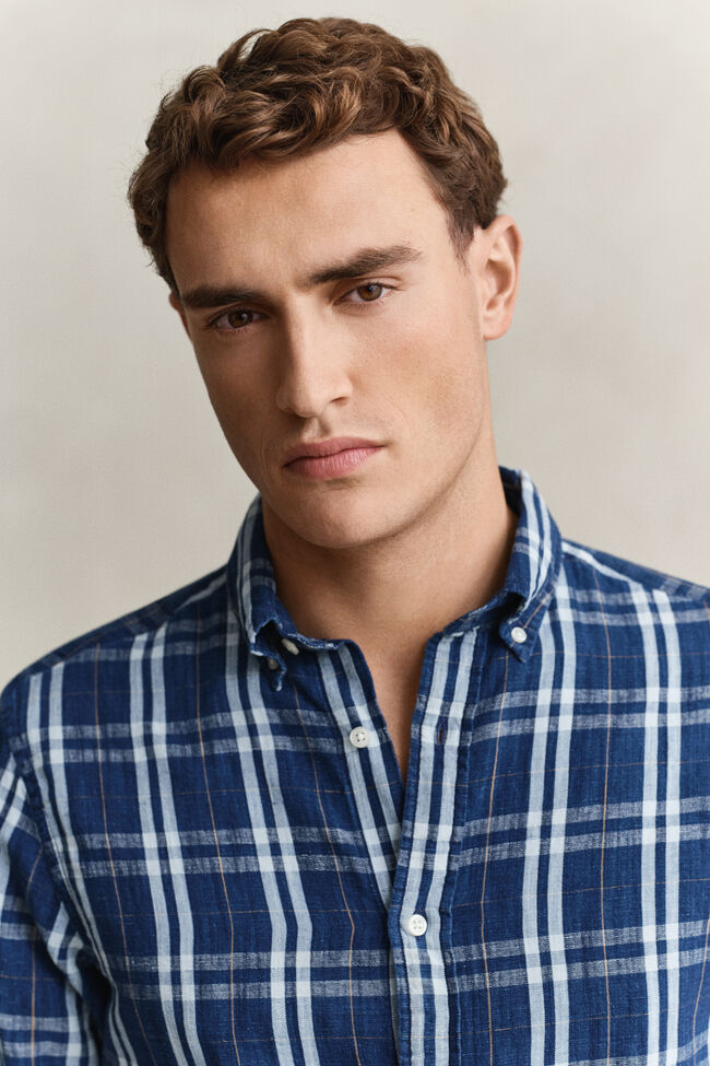 Karohemd aus Baumwoll-Leinen-Mix