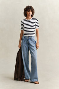 Gestreifter Zopfstrick Kurzarmpullover