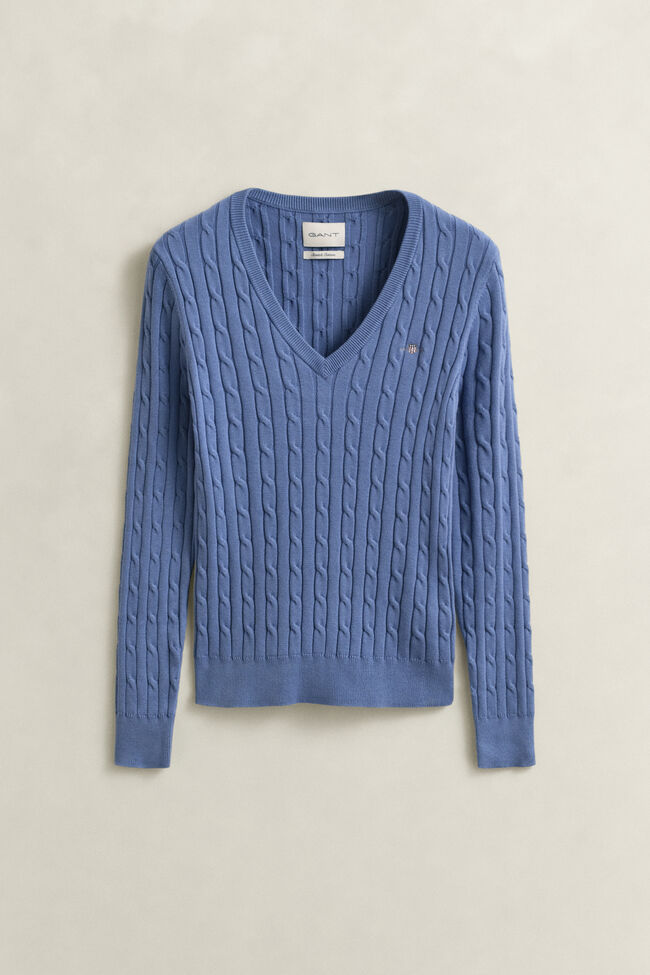 V-Neck Pullover mit Zopfmuster
