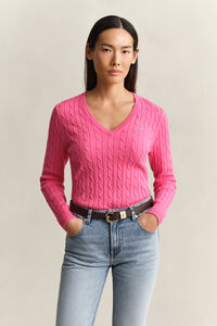 V-Neck Pullover mit Zopfmuster