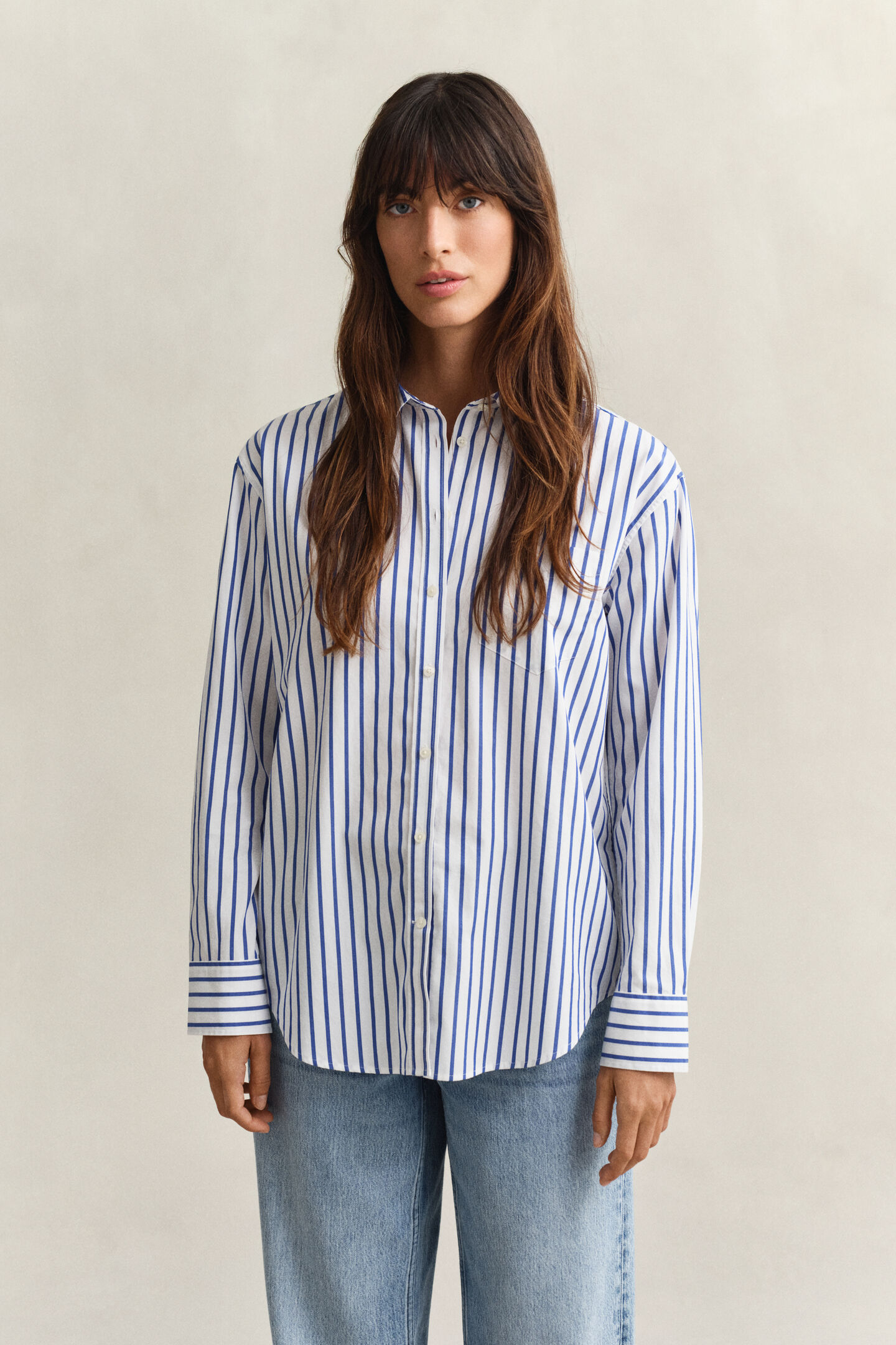 Regular Fit Classic Popeline Bluse mit Streifen