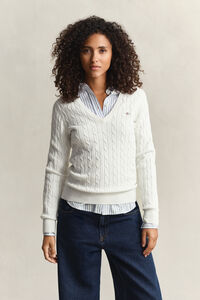 V-Neck Pullover mit Zopfmuster