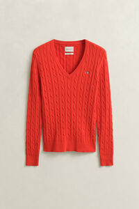 V-Neck Pullover mit Zopfmuster