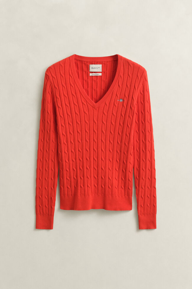 V-Neck Pullover mit Zopfmuster