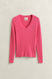 V-Neck Pullover mit Zopfmuster