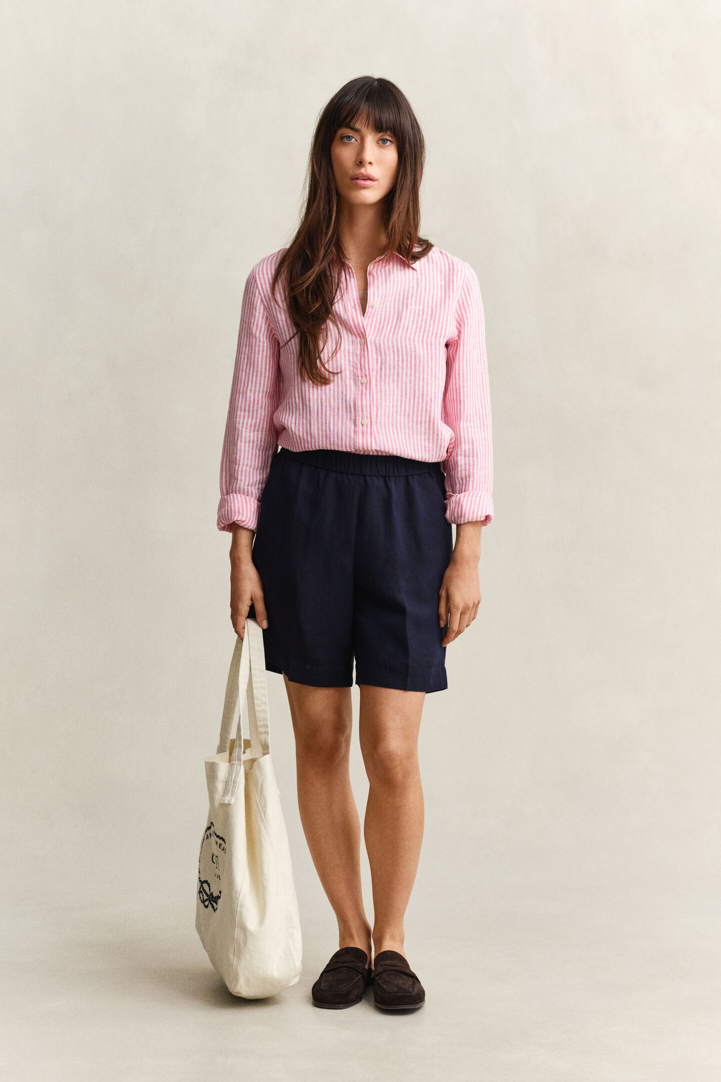 Regular Fit Leinen Bluse mit Streifen