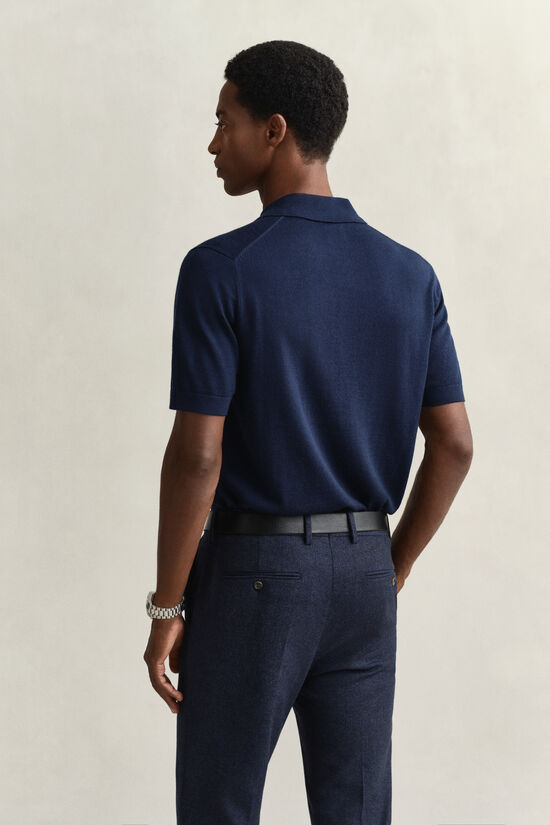 Kurz&auml;rmeliger Polopullover aus extrafeiner Merinowolle