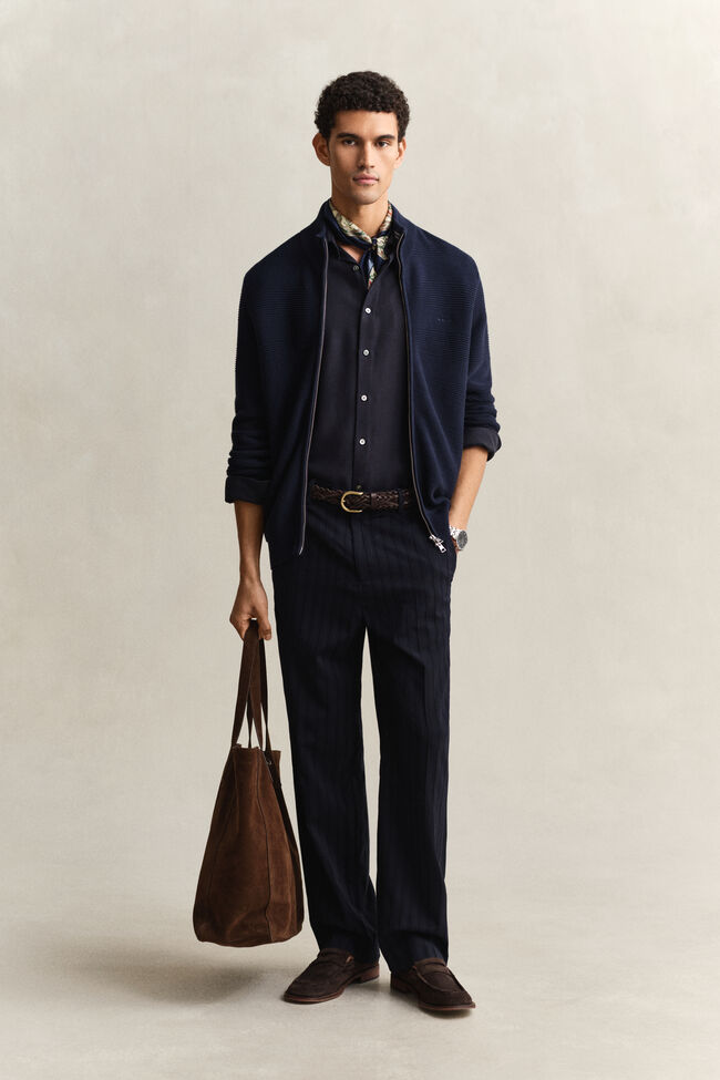 Strickjacke aus strukturierter Baumwolle mit Rei&szlig;verschluss