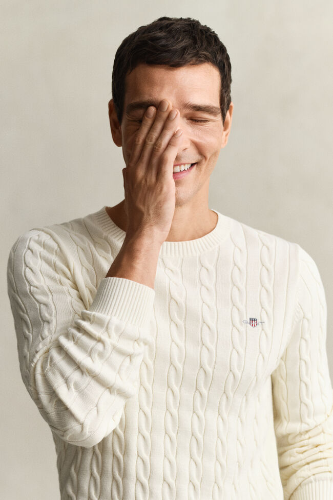 Zopfstrick Rundhalspullover aus Baumwolle