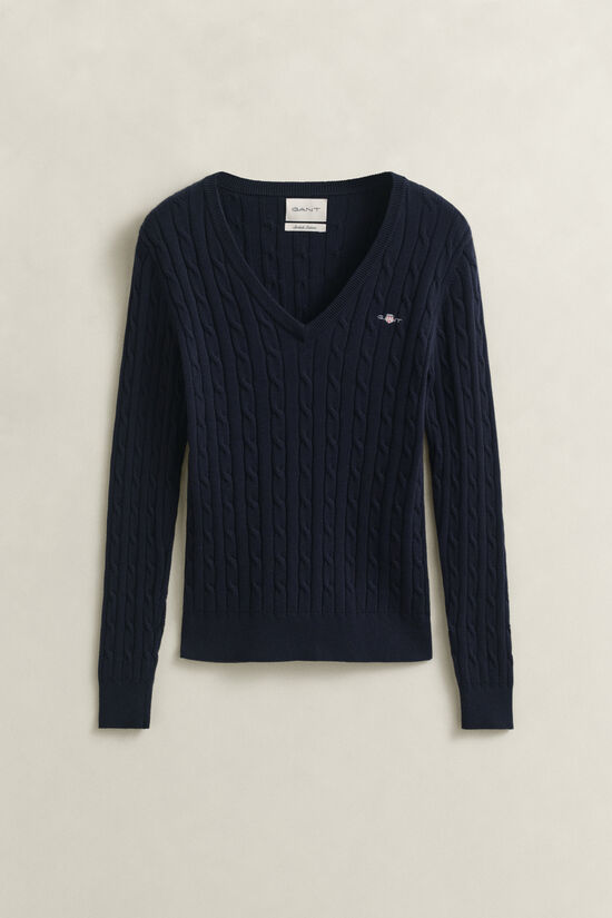 V-Neck Pullover mit Zopfmuster
