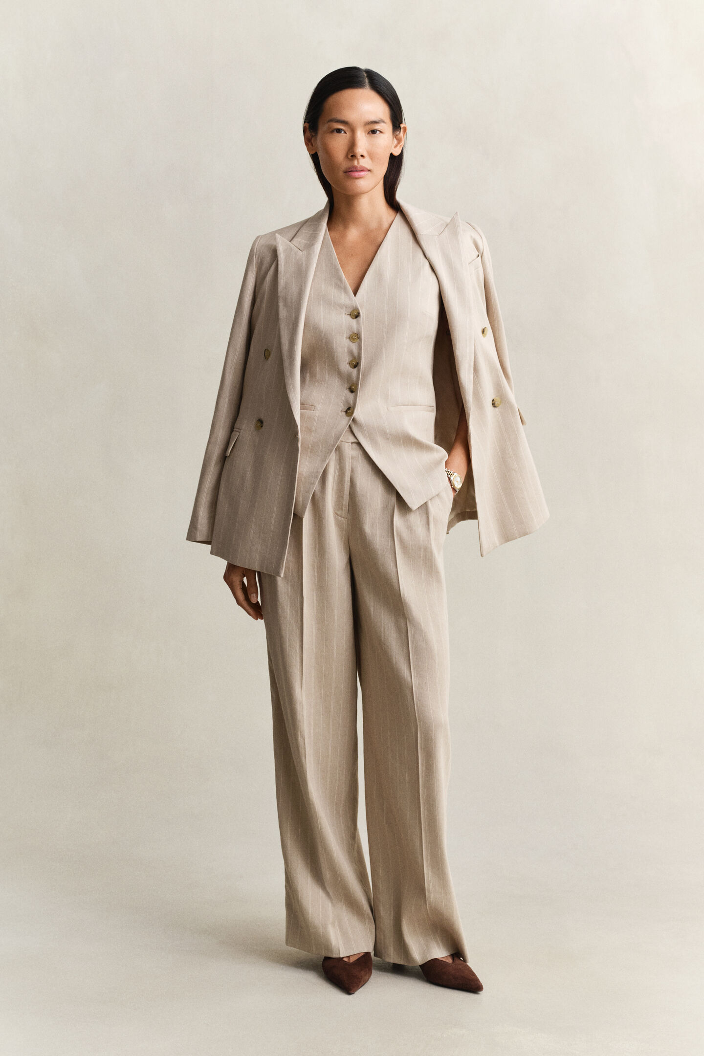 Pinstripe Weste aus Leinenmix