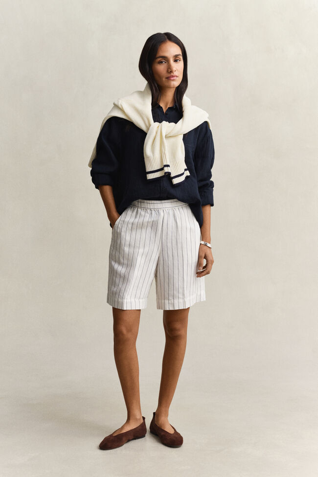 Gestreifte Shorts aus Leinenmix