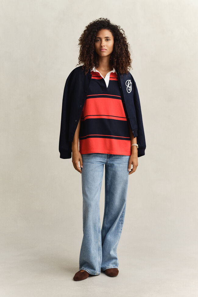 Kurz&auml;rmliger Heavy Rugger mit Blockstreifen