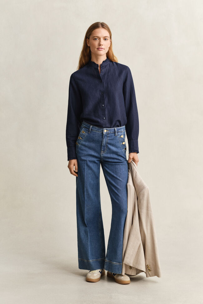 R&uuml;schenbluse aus Leinenmix