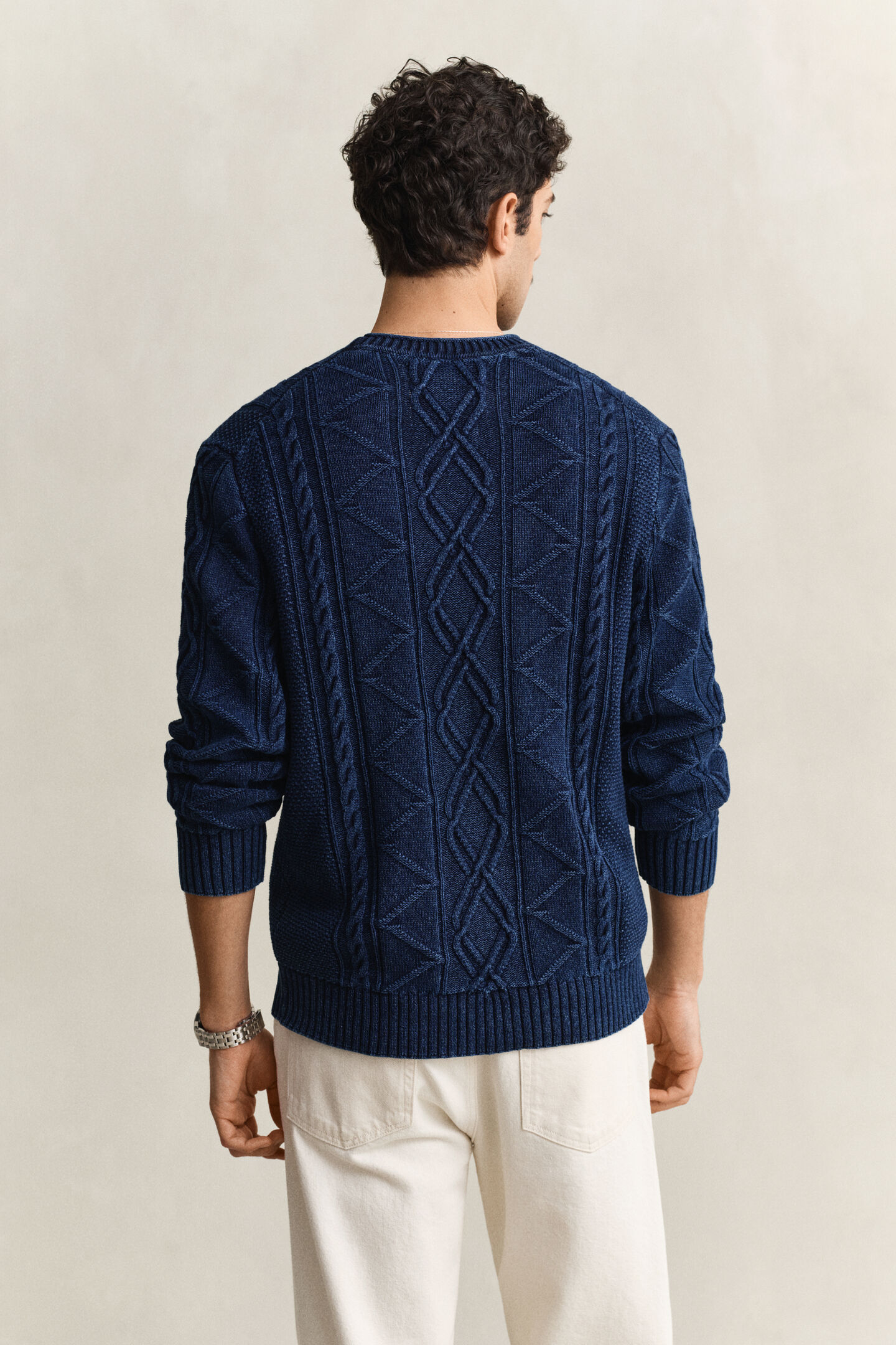 Zopfstrick Pullover aus Indigo-Baumwolle