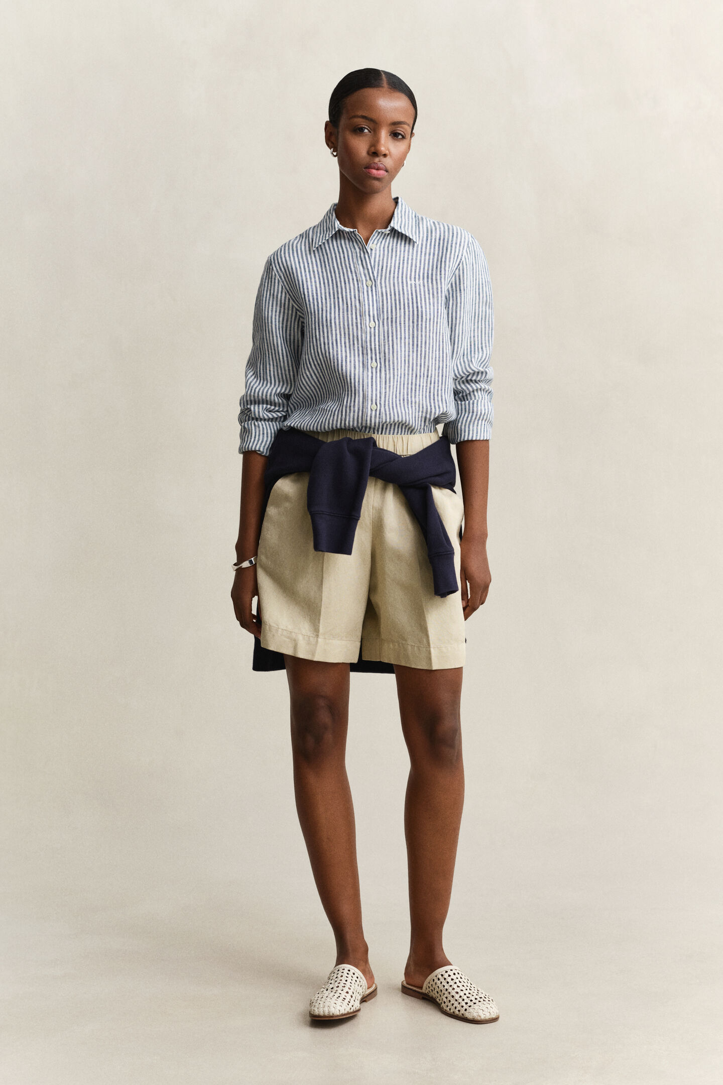 Regular Fit Leinen Bluse mit Streifen