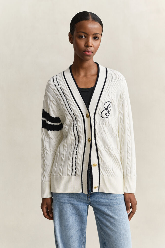 Varsity Zopfstrick Strickjacke