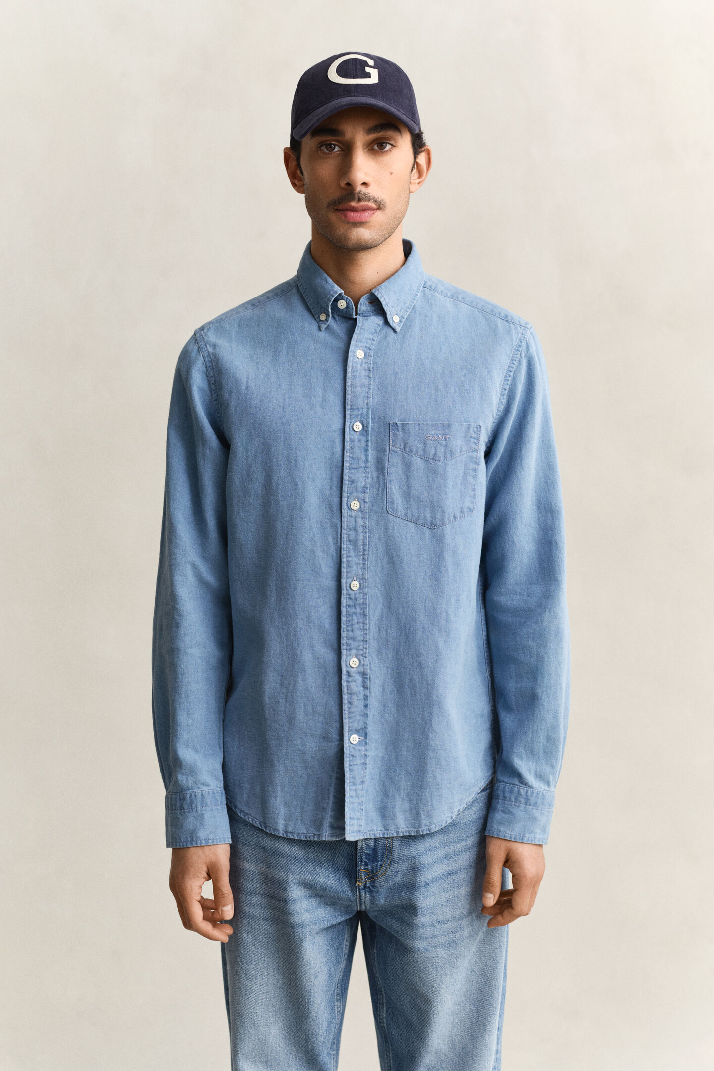 Indigo Hemd aus Baumwolle und Leinen