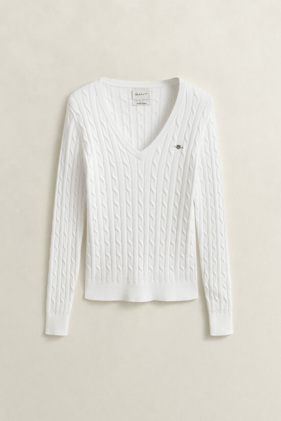 V-Neck Pullover mit Zopfmuster