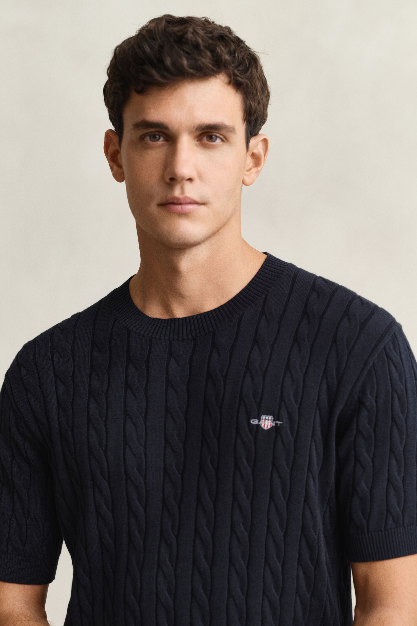 Zopfstrick Kurzarmpullover aus Baumwolle