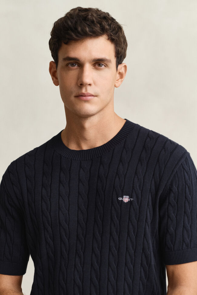 Zopfstrick Kurzarmpullover aus Baumwolle