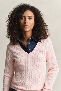 V-Neck Pullover mit Zopfmuster