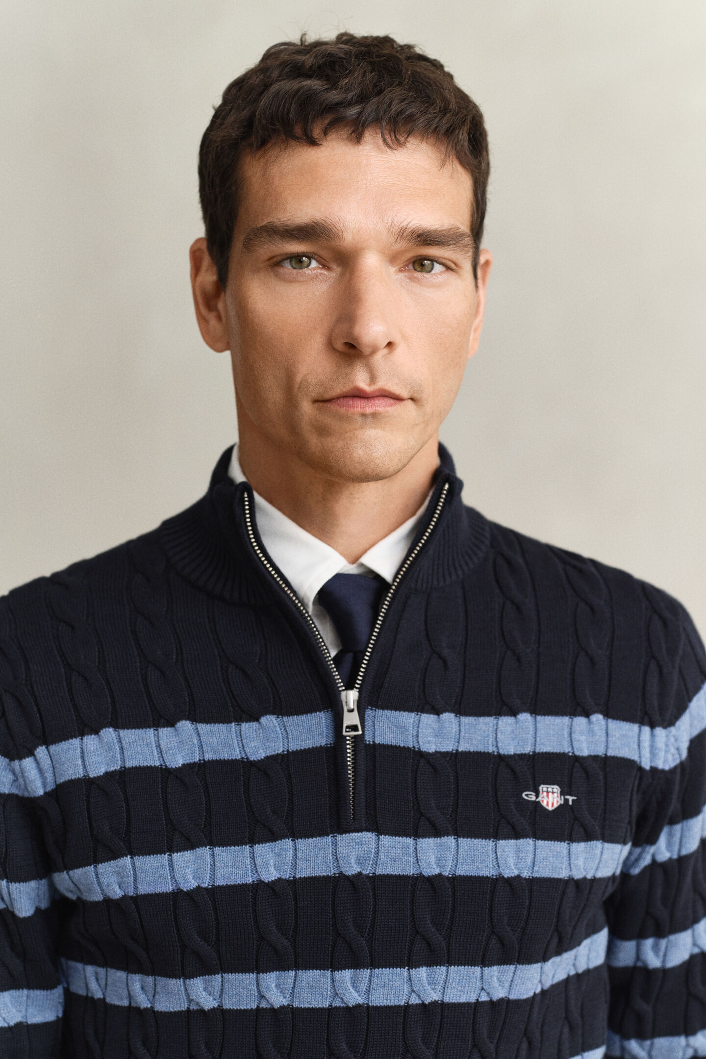 Gestreifter Zopfstrick-Troyer aus Baumwolle