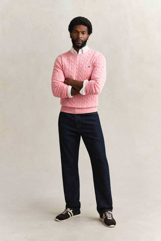 Zopfstrick Rundhalspullover aus Baumwolle