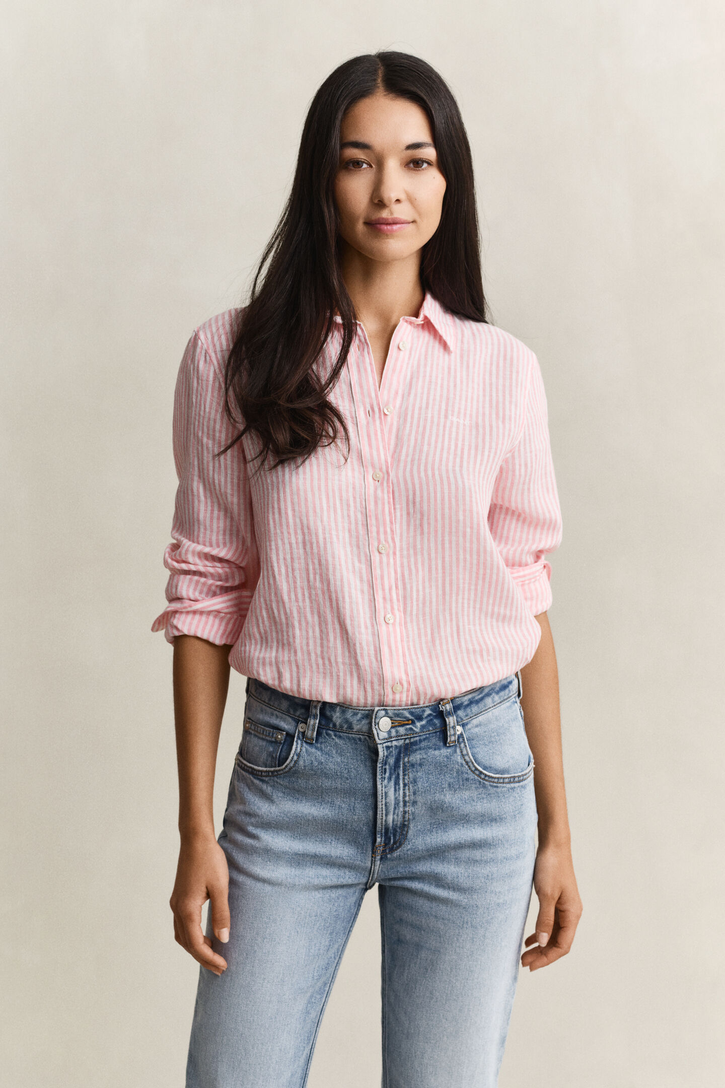 Regular Fit Leinen Bluse mit Streifen