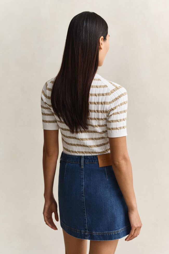 Gestreifter Zopfstrick Kurzarmpullover