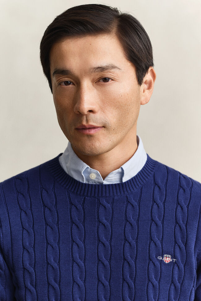 Zopfstrick Rundhalspullover aus Baumwolle