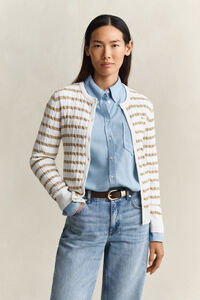 Gestreifte Zopfstrick Strickjacke