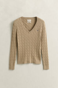 V-Neck Pullover mit Zopfmuster