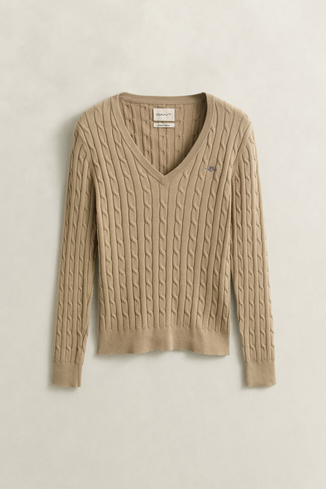 V-Neck Pullover mit Zopfmuster