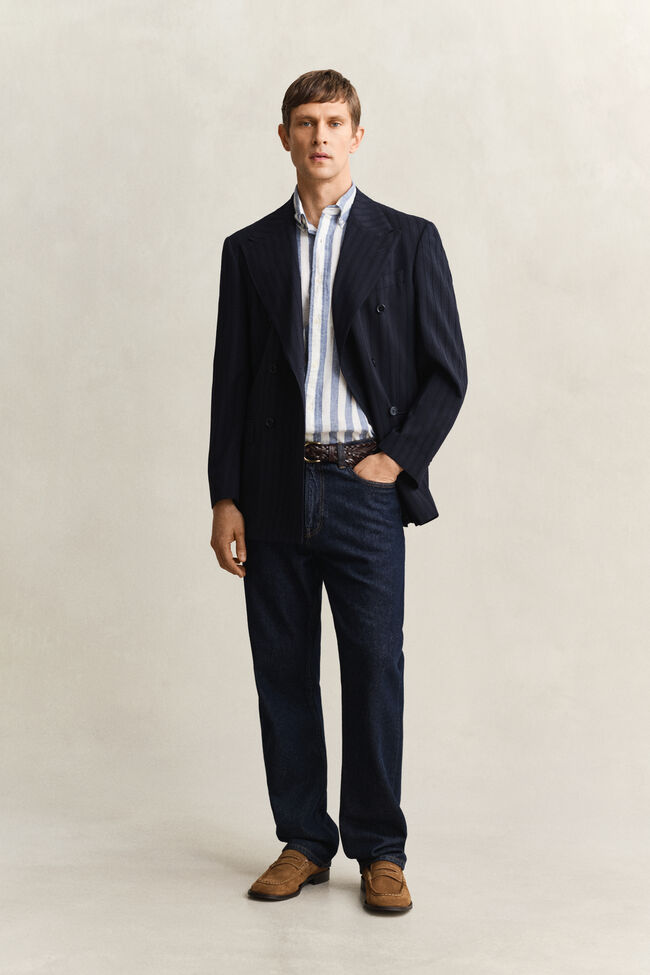 Gestreiftes Kurzarm-Hemd aus Leinenmix