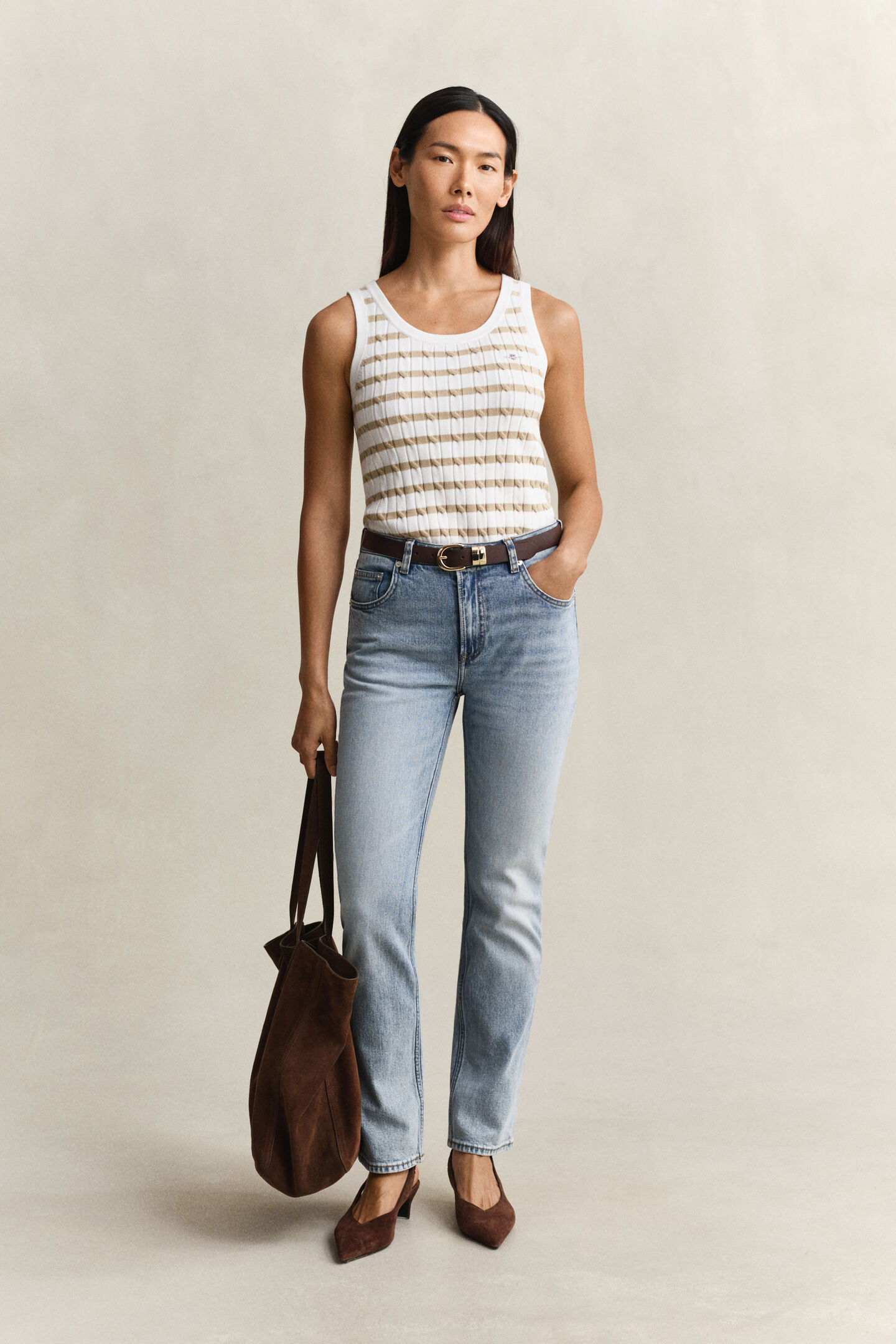 Gestreiftes Zopfstrick Tanktop