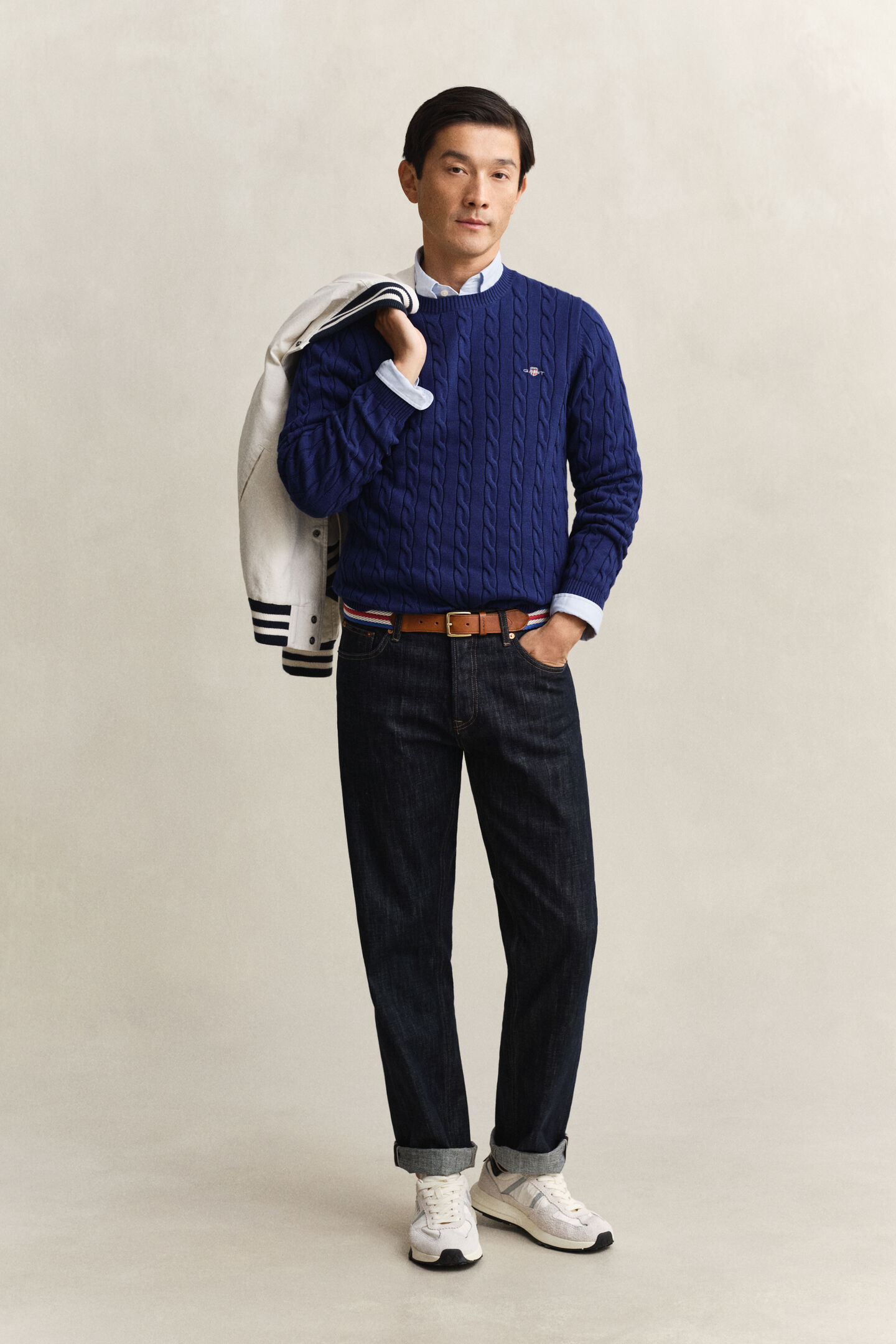 Zopfstrick Rundhalspullover aus Baumwolle