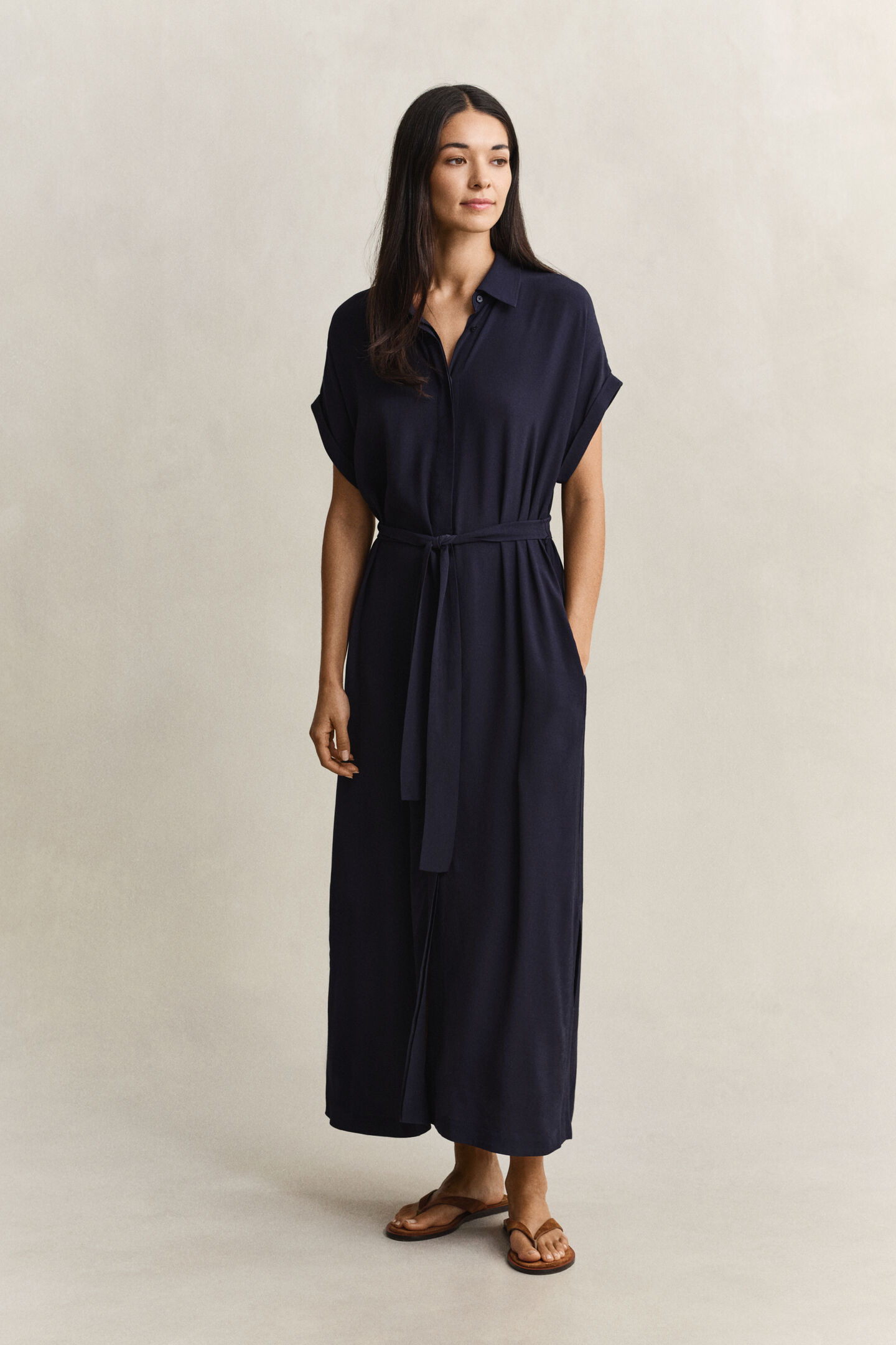 Hemdblusenkleid mit Fl&uuml;gel&auml;rmeln